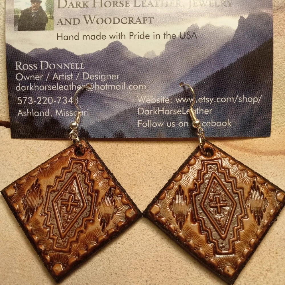 Southwestern Aztec style leather earrings